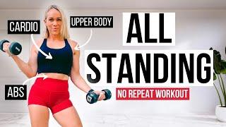 30 MIN STANDING UPPER BODY & ABS WORKOUT | No Repeat with Dumbbells