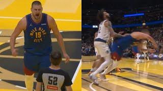 Nikola Jokic gets so heated at ref for saying he flopped after shoved in back