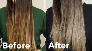 How to Tone Brassy Orange Hair | Blue Shampoo on Brown Hair with Highlights Before After