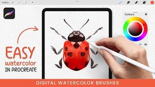 Easy Watercolor How to Draw a Ladybug • Watercolor Tutorial for Procreate  • Watercolor Brushes