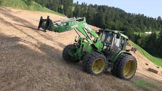 Quaderballen verladen mit John Deere 6210 und Frontlader Stoll | JD 2250 