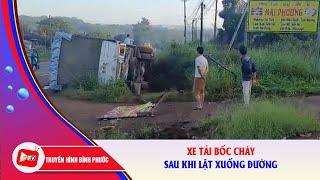 Xe tải bốc cháy sau khi lật xuống đường |BPTV