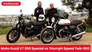 Moto Guzzi V7 850 Special vs Triumph Speed Twin 900 / Prueba comparativa "clásicas"/ 4K / motos.net