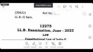 Constitutional Law Of India -II (K-2002) || CCSU LLB 2nd Semester 2022 Question Paper