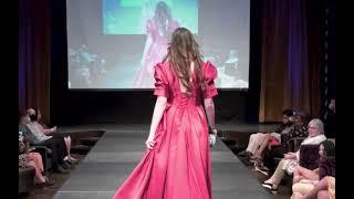 Marc Defang Red Puffy Sleeve Low V front Couture Gown