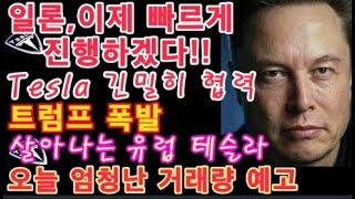 일론 머스크, 큰 깨달음, 이제 빠르게 진행하겠다! Tesla 긴밀히 협력 중 공개 / 트럼프 폭발 / 살아나는 유럽 테슬라 / 중국, 바빠진 배송센터 / 오늘 많은 거래량 예고