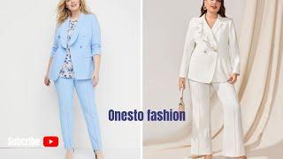 Plus Size Elegant Business 2 Pieces Office Lady Suit, Set Work Blazer Pant.