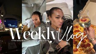 weekend vlog! emirates 1st class + played me + theo bit them + unboxings & more | allyiahsface vlogs