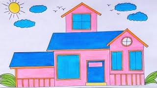 Easy House Scenery Drawing  Ghar ka Chitra Easy to drawing and Painting