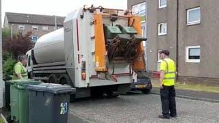 Faun Rotopress bin lorry collecting recycling