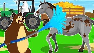 Working on the Farm: How to bath a Horse  ?? - Bathing and Feeding Horses | Funny Tractor, Vehicles