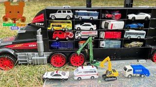 Car Carrier Finds 21 Tomica Diecast Cars  &more stories【Kuma's Bear Kids】