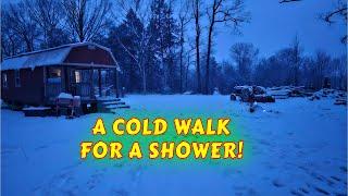 A SNOWY SHOWER JOURNEY | work, couple builds, tiny house, homesteading, off-grid, rv life, rv |