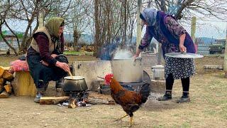 GRANDMA COOKING DOVGA AND BOZBASH!  PILAF IN TANDOOR! HUGE FISH COOKING! KHINKAL TRADITIONAL DISH!