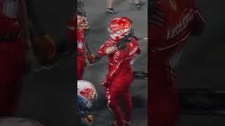 Charles is greeted by a long long line of Ferrari mechanics applauding him #shorts