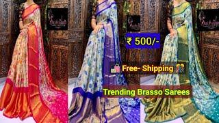 Latest Kalamkari Sarees Rs 500  Full Trending Brasso sarees with big kaddi border  chiffon saree 