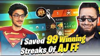 I Saved 99 Winning Streak Of AJ FF  |  Free Fire Funny Moments With AJ FF