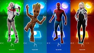 Harley Quinn vs Groot vs SpiderMan vs SpiderGwen - Tiles Hop EDM Rush!