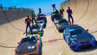 SuperHeroes Spider-man Halk Ironman Challenge CARS-Ramp GTAV Mods !Человек Паук другие Героии Гонка!