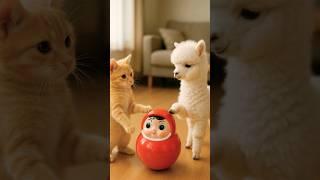 Kitten vs Alpaca Who Can Push the Roly Poly Plot Twist! #cute  #animation  #funny