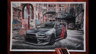 MITSUBISHI EVO 10 DRAWING (Detailed REALISTIC JDM Car Drawing | Orhan Özvatan)