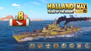 эсминец Halland: 8 уничтоженных кораблей на карте «Слезы пустыни» - World of Warships