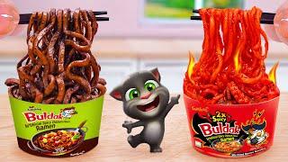 Oh My Talking Tom  Want A Miniature Korean Black Bean or Spicy Noodles Tasty  Tina Mini Cooking