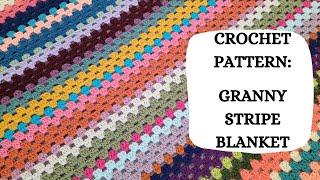 Crochet Pattern: Granny Stripe Blanket | Tutorial, DIY, Beginner Crochet, Easy Crochet Afghan,Cute 