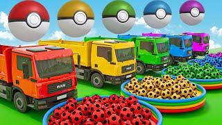 Finger Family, Wheels On The Bus, ️Johny Johny Yes Papa- Dump Truck & Pokemon Ball | Nursery Rhymes