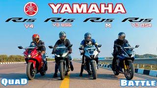 Yamaha R15M vs R15 v4 vs Yamaha R15 v3 BS4 vs R15 v3 BS6 || Quad Battle || @kaushikyadav__