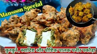 Palak Paneer Pakoda/Healthy Mansoon snack Recipe/कुरकुरे ,स्वादिष्ट पालक पनीर पकौड़ा/Spinach Pakoda