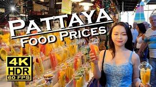 Pattaya Food Prices, Amazing Street food, Restaurant, Fruit 4K 60fps HDR   Walking Tour  Thailand