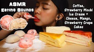 ASMR Crepe Cakes with Hands & Mochi Ice Cream | Chewy Sticky Eating Sounds | No Talking