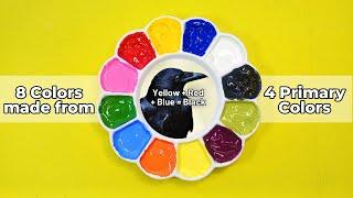 Color mixing Satisfying video | 8 Colors Made from 4 Primary Colors | Acrylic Color Mixing Tutorial