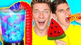 Gummy Food vs. Real Food SMOOTHIE CHALLENGE!! *GIANT GUMMY DRINK* Eating Best Gross Real Worm Candy