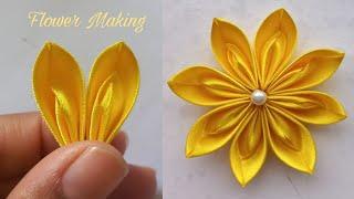 Super Easy Ribbon Flower Making - Hand Embroidery Amazing Trick with Ribbon - DIY Craft Ideas