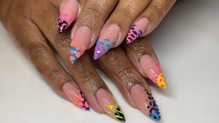 Watch Me Work: Acrylic Sugared 3D Animal Print and Swirl French Gel Nail Art | ft. Light Elegance