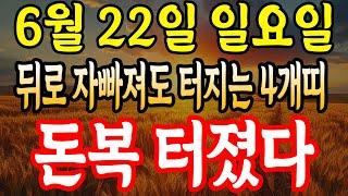 6월 22일 일요일 뒤로 자빠져도 터지는 4개띠 이 4개 띠는 돈복 터집니다.