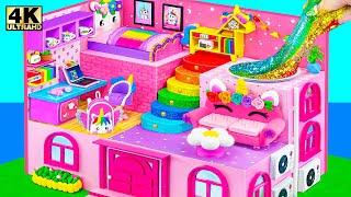 How To Build Three Floor Pink Unicorn House with Bunk Bed, Rainbow Slime ️ DIY Miniature House