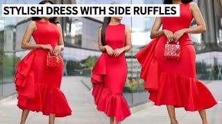 How to Cut and sew a stylish Pencil dress with Side ruffles| Easy Cutting and Sewing tutorial.