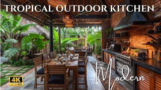 Brick & Stone Elegance: Stylish Outdoor Kitchen Design with Modern Tropical & Courtyard Cuisine