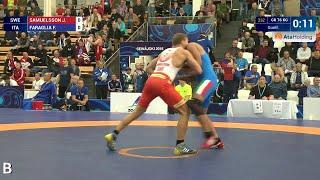 Qual. GR - 76 kg: J. SAMUELSSON (SWE) df. F. FARAGLIA (ITA) by FALL, 4-0