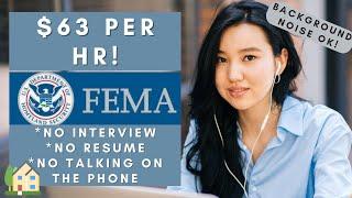 FEMA is Hiring Remote! $63 Per Hour | No Interview No Phone Remote Work From Home Jobs 2024