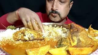 BIG *KATLA FISH* SPICY CURRY WITH BASMATI WHITE RICE ASMR FOOD EATING #asmreatsrk