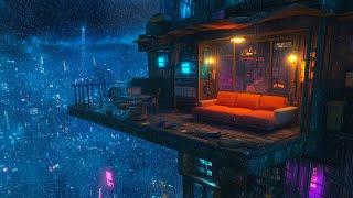  Snowfall Over Sci-Fi CitySnow & Dark Ambient Music on a Cyberpunk Balcony For Relaxation, Sleep