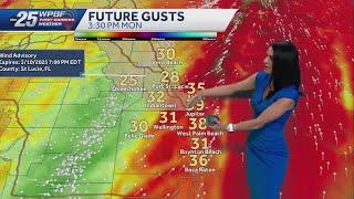 Strong cold front moving across Florida; strong winds and storms