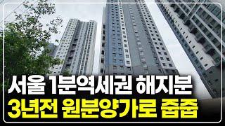 서울 1분 초역세권 새아파트 계약해지분, 3년전 원분양가 그대로 줍줍