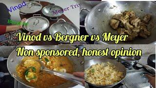 Vinod vs Meyer vs Bergner Which is the Best Stainless steel kadai? Comparison of steel kadai inIndia