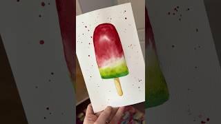 How to paint a watermelon popsicle in watercolor! #watercolor #learnwatercolor #watercolortutorial