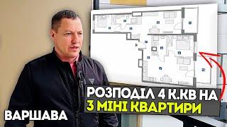 Квартира Варшава, Розподіл 4 к.кв. на 3 міні квартири з ROI 7.2%